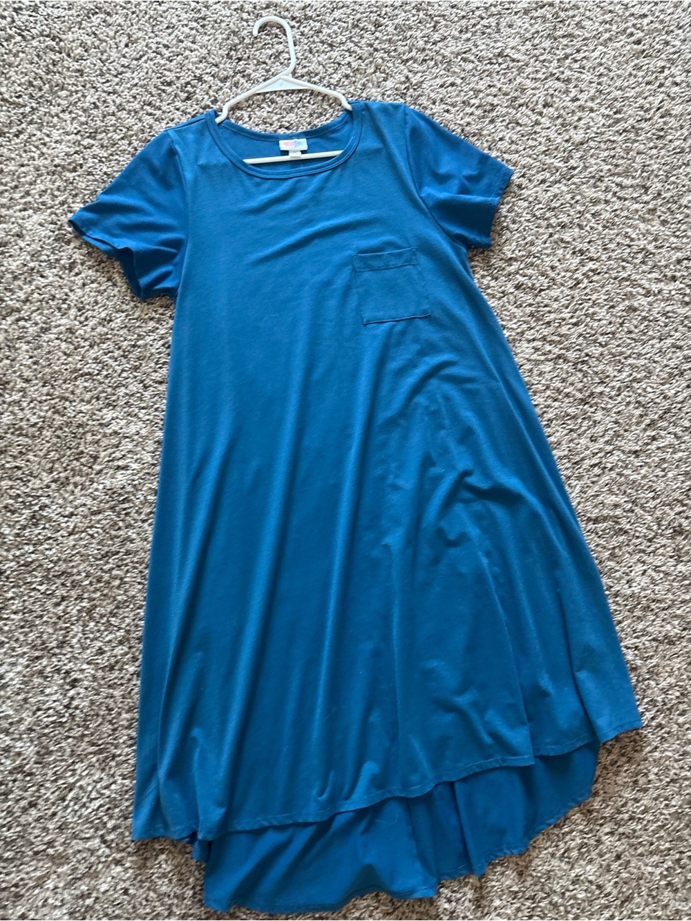 LuLaRoe Teal Blue Short-Sleeve Swing Dress with Blue Pocket